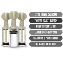 Load image into Gallery viewer, Temptasia Nipple and Clit Twist Suckers 3-Piece Fetish Pumps Bondage Sex Toy