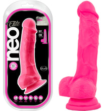 Load image into Gallery viewer, Neo Elite 7.5" Silicone Dual Density Cock Balls Dildo Neon Pink Sex Toy
