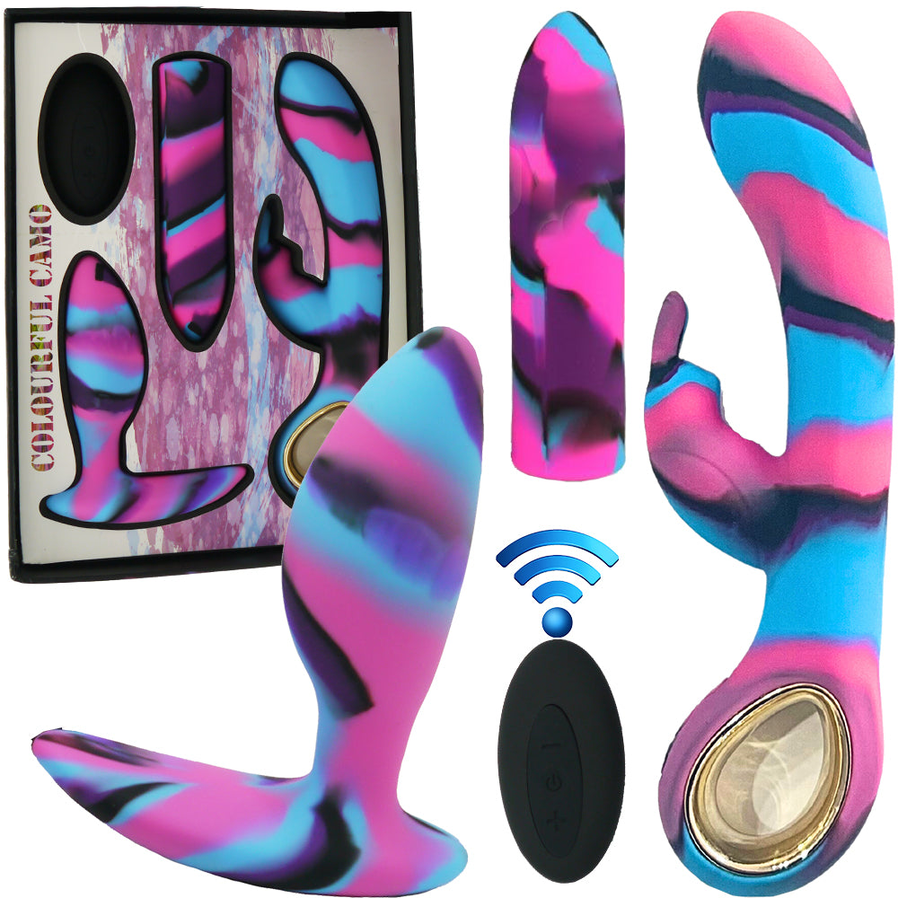 Camo Lovers Kit Couples 3 Piece Rabbit Bullet Vibrator Anal Plug USB Sex Toy