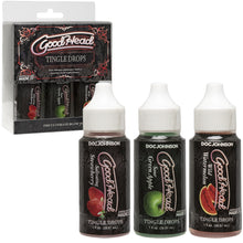 Load image into Gallery viewer, Goodhead Tingle Drops - 3-Pack Strawberry Apple Watermelon Personal Lube