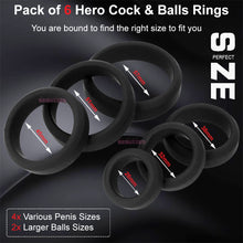 Load image into Gallery viewer, 6 Silicone Cock Rings Thick Strong Penis Balls Ring Erection Enhancer Couples