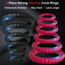 Load image into Gallery viewer, 6 Cock Balls Ring Strong Silicone Male Penis Erection Enhancer Couples Rings