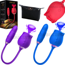 Load image into Gallery viewer, Rose-Pop 2-in-1 Air Pulse Clitoral Stimulator Sucking + Thrusting Dildo Vibrator