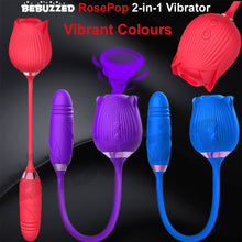 Load image into Gallery viewer, Rose-Pop 2-in-1 Air Pulse Clitoral Stimulator Sucking + Thrusting Dildo Vibrator