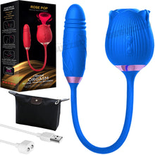 Load image into Gallery viewer, Rose-Pop 2-in-1 Air Pulse Clitoral Stimulator Sucking + Thrusting Dildo Vibrator