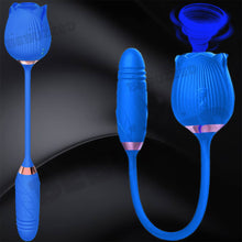 Load image into Gallery viewer, Rose-Pop 2-in-1 Air Pulse Clitoral Stimulator Sucking + Thrusting Dildo Vibrator