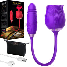 Load image into Gallery viewer, Rose-Pop 2-in-1 Air Pulse Clitoral Stimulator Sucking + Thrusting Dildo Vibrator