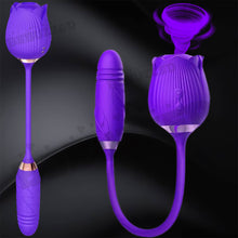 Load image into Gallery viewer, Rose-Pop 2-in-1 Air Pulse Clitoral Stimulator Sucking + Thrusting Dildo Vibrator
