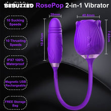Load image into Gallery viewer, Rose-Pop 2-in-1 Air Pulse Clitoral Stimulator Sucking + Thrusting Dildo Vibrator