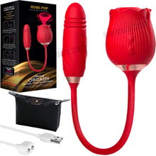 Load image into Gallery viewer, Rose-Pop 2-in-1 Air Pulse Clitoral Stimulator Sucking + Thrusting Dildo Vibrator