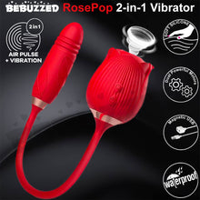 Load image into Gallery viewer, Rose-Pop 2-in-1 Air Pulse Clitoral Stimulator Sucking + Thrusting Dildo Vibrator