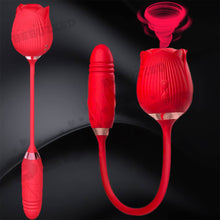 Load image into Gallery viewer, Rose-Pop 2-in-1 Air Pulse Clitoral Stimulator Sucking + Thrusting Dildo Vibrator