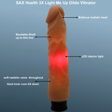Load image into Gallery viewer, SAX Light Me Up 8" Dildo Vibrator 21cm Realistic LED Vibrating Dong