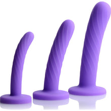 Load image into Gallery viewer, Tri-Play 3 Pc Purple Silicone Dildo Set