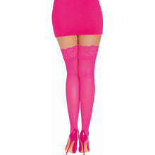Load image into Gallery viewer, Dreamgirl Thigh High Silicone Stockings Neon Pink