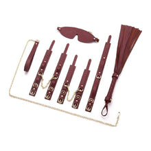 Load image into Gallery viewer, 8 Pc Deluxe Bondage Play Kit Burgundy Gold