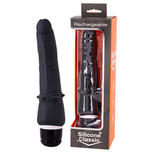 Load image into Gallery viewer, Seven Creations Silicone Thin Classic Rechargeable Vibrator Black Dildo