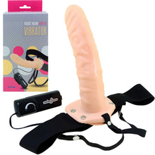 Load image into Gallery viewer, 8" Vibrating HOLLOW Dildo Strap-On Harness Remote Control Couples Dong Sex Toy