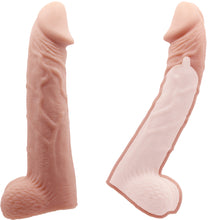 Load image into Gallery viewer, Baile Large Realistic Penis Extender Sleeve Couples Cock Ring 21cm Balls