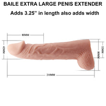 Load image into Gallery viewer, Baile Large Realistic Penis Extender Sleeve Couples Cock Ring 21cm Balls