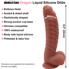 Load image into Gallery viewer, Bebuzzed Dragon 8.5" Scaled Ribbed Dildo Liquid Silicone Brown