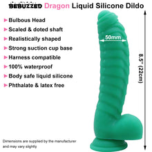 Load image into Gallery viewer, Bebuzzed Dragon 8.5" Scaled Ribbed Dildo Liquid Silicone Green
