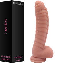 Load image into Gallery viewer, Bebuzzed Dragon 8.5" Scaled Ribbed Dildo Liquid Silicone Flesh