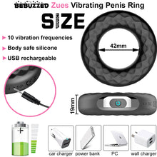 Load image into Gallery viewer, Bebuzzed Zeus Vibrating Cock Ring USB Rechargeable Silicone Penis Ring