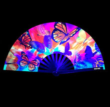 Load image into Gallery viewer, Butterfly Garden Blacklight Folding Fan
