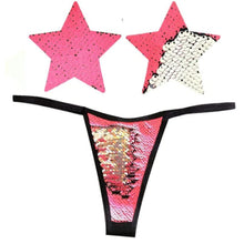 Load image into Gallery viewer, Bitchin Neon Pink and Silver Blacklight Sequin Pastie and Panty Set