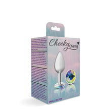 Load image into Gallery viewer, Cheeky Charms Silver Round Butt Plug w Clear Iridescent Jewel Small