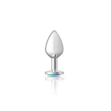 Load image into Gallery viewer, Cheeky Charms Silver Round Butt Plug w Clear Iridescent Jewel Medium