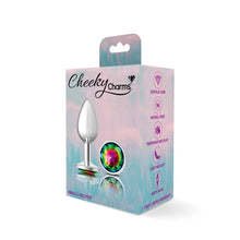 Load image into Gallery viewer, Cheeky Charms Silver Round Butt Plug w Rainbow Jewel Small