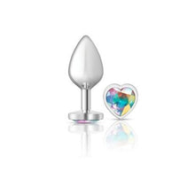 Load image into Gallery viewer, Cheeky Charms Silver Metal Butt Plug w Heart Clear Jewel Medium
