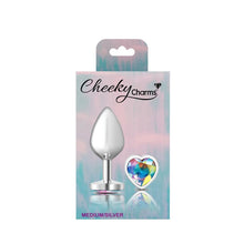 Load image into Gallery viewer, Cheeky Charms Silver Metal Butt Plug w Heart Clear Jewel Medium