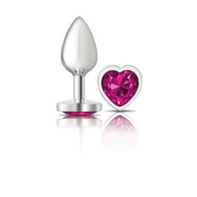 Load image into Gallery viewer, Cheeky Charms Silver Metal Butt Plug w Heart Pink Jewel Small