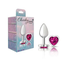 Load image into Gallery viewer, Cheeky Charms Silver Metal Butt Plug w Heart Pink Jewel Small