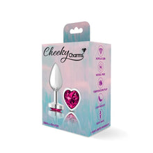 Load image into Gallery viewer, Cheeky Charms Silver Metal Butt Plug w Heart Pink Jewel Small