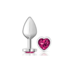 Load image into Gallery viewer, Cheeky Charms Silver Metal Butt Plug w Heart Pink Jewel Medium