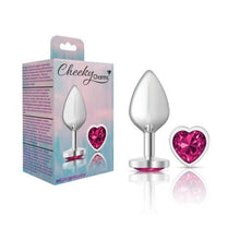 Load image into Gallery viewer, Cheeky Charms Silver Metal Butt Plug w Heart Pink Jewel Medium