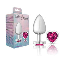 Load image into Gallery viewer, Cheeky Charms Silver Metal Butt Plug w Heart Pink Jewel Large