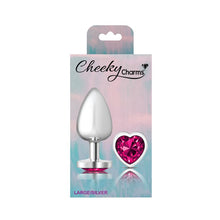 Load image into Gallery viewer, Cheeky Charms Silver Metal Butt Plug w Heart Pink Jewel Large