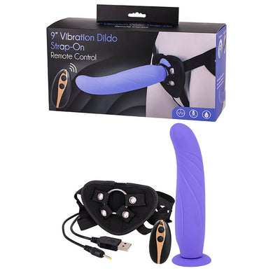 9'' Vibrating Dildo Strap-On Harness Remote Control Rechargeable - LOVEBEE