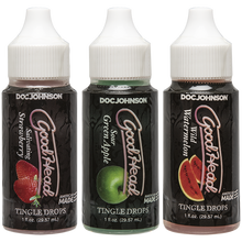Load image into Gallery viewer, Goodhead Tingle Drops - 3-Pack Strawberry Apple Watermelon Personal Lube