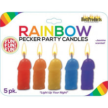 Load image into Gallery viewer, Rainbow Pecker Party Candles 5pk