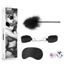 Load image into Gallery viewer, OUCH! Introductory Bondage Kit #2 BDSM Mask Cuffs Feather Dice Set Black Sex Toy