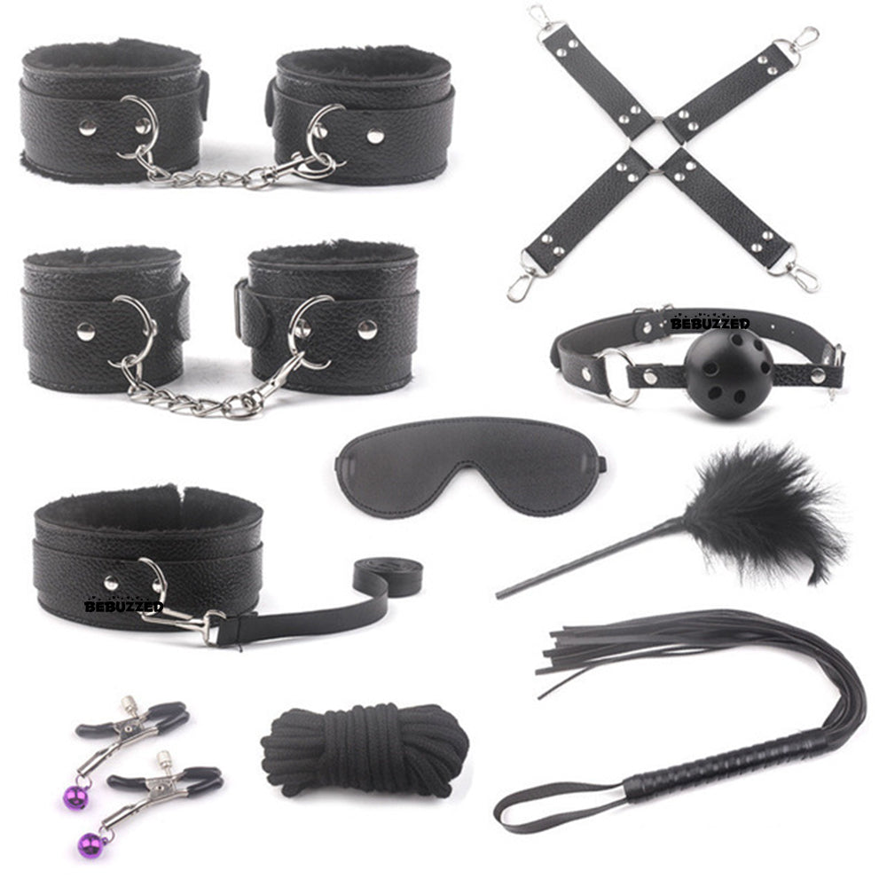 Bebuzzed Kinky BDSM Kit Couples Bondage Set Restraints Black