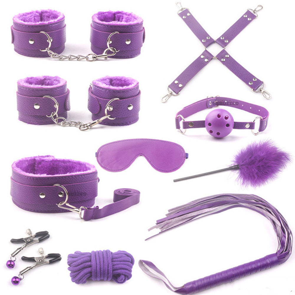 Bebuzzed Kinky BDSM Kit Couples Bondage Set Restraints Purple