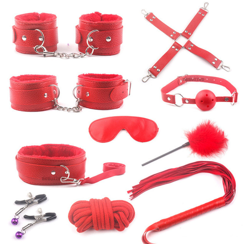 Bebuzzed Kinky BDSM Kit Couples Bondage Set Restraints Red