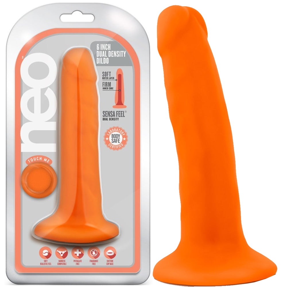 Blush Neo 6'' Dual Density Cock Realistic Dildo Suction Cup Sex Toy Orange